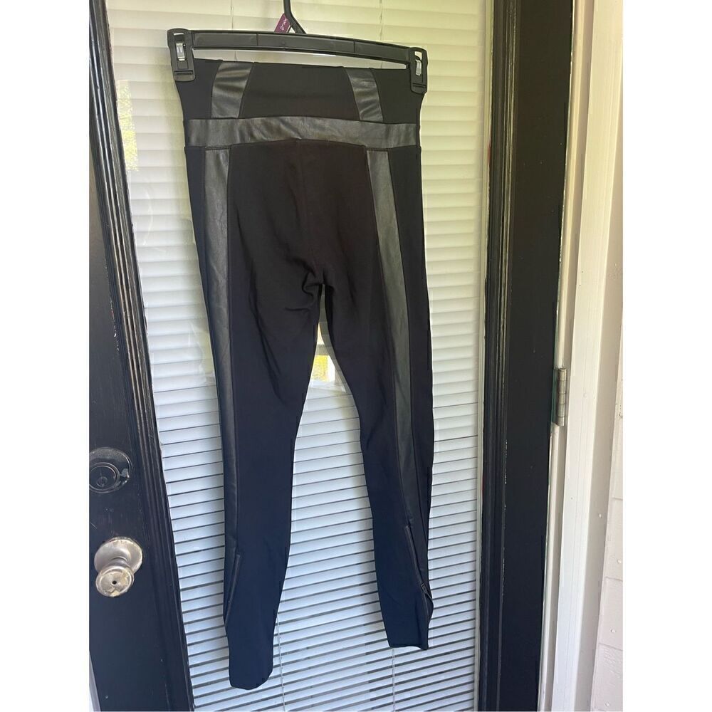 Athleta Leggings Women XS Black Ponte Luxe Zipper/Pockets Faux Leather Workout